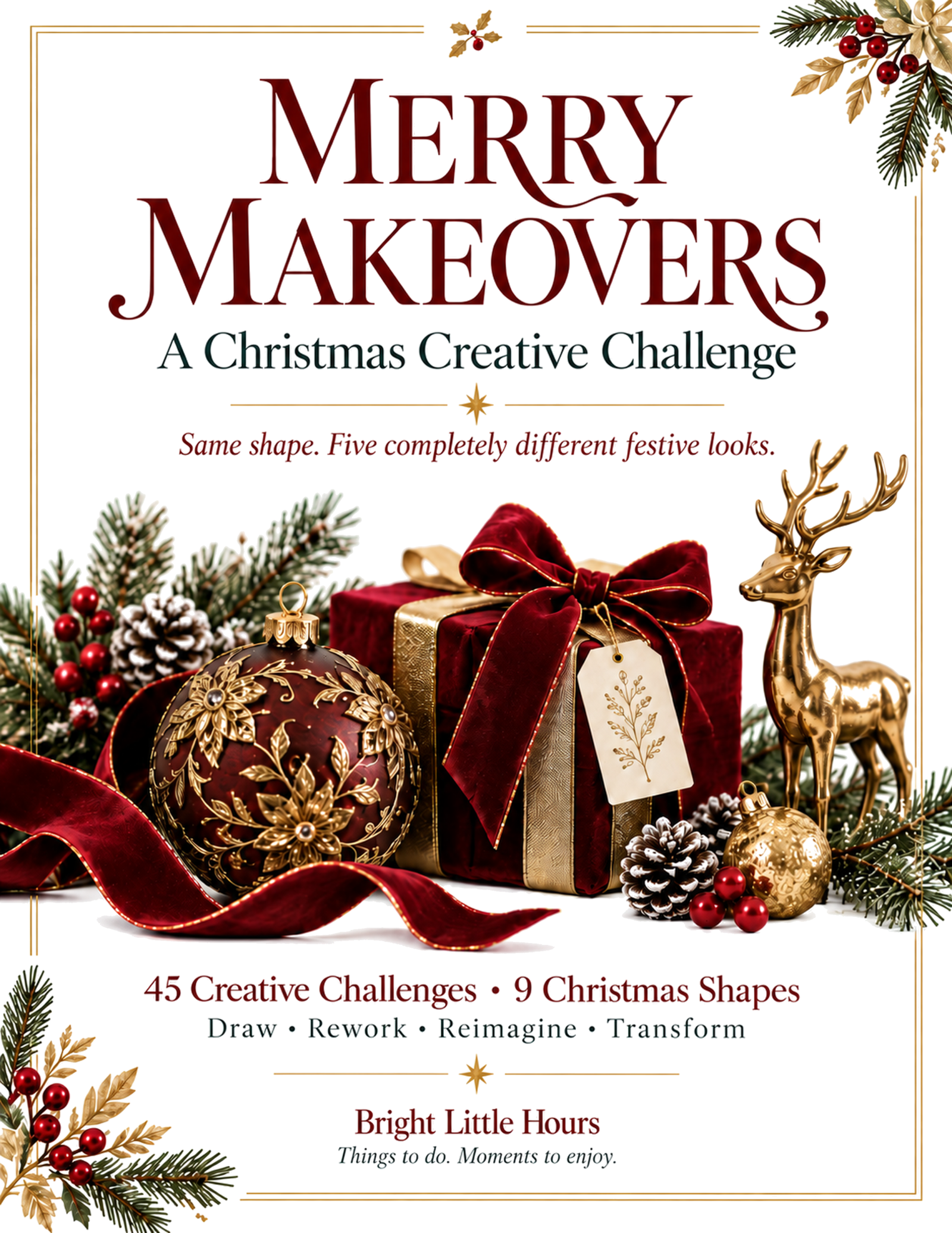 Merry Makeovers Adults cover – a Christmas creative challenge with 45 drawing prompts
