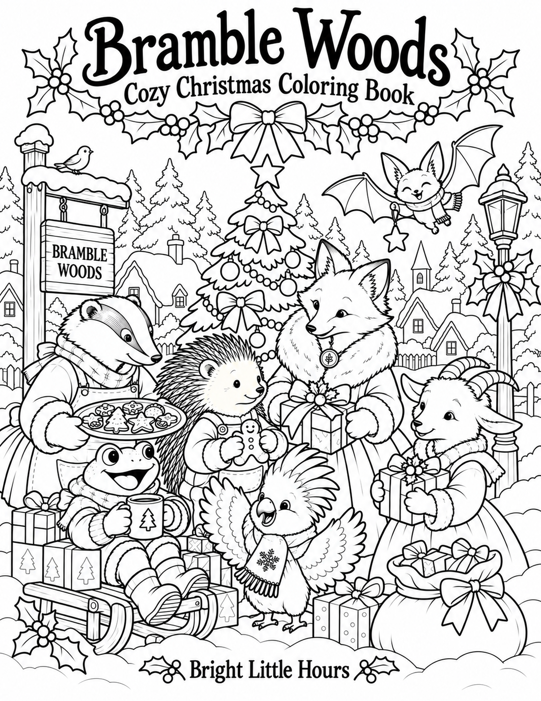 Bramble Woords cozy Christmas coloring book