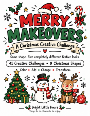 Merry Makeovers Kids cover – 45 Christmas drawing prompts and nine festive shapes