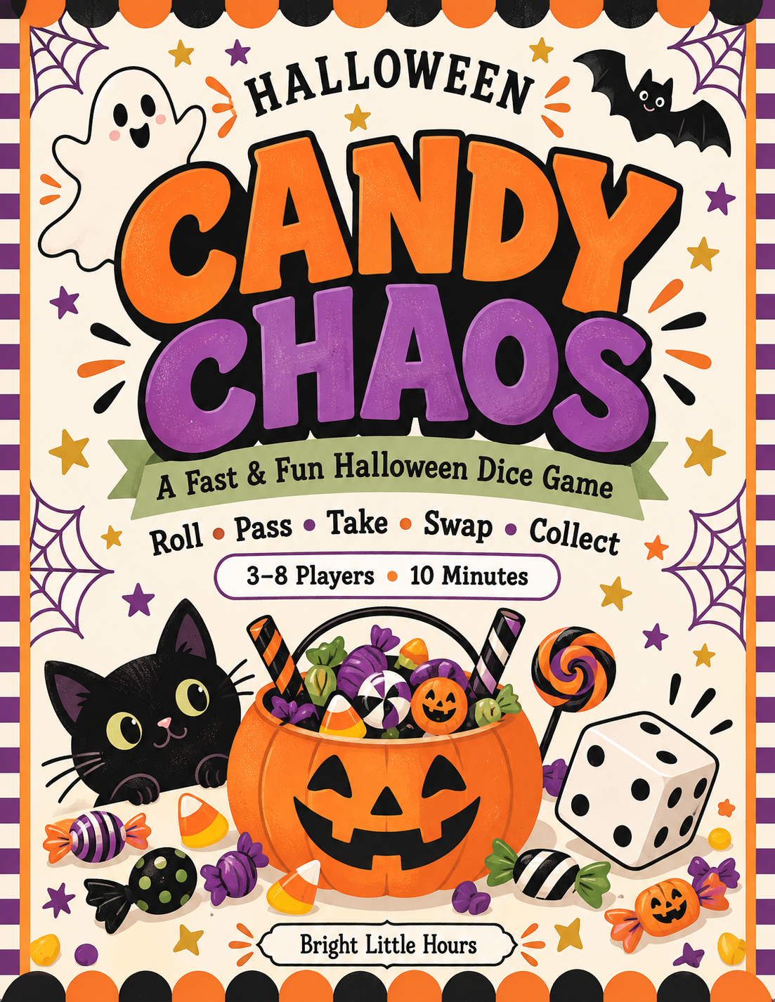 Candy Chaos printable Halloween candy dice game cover.
