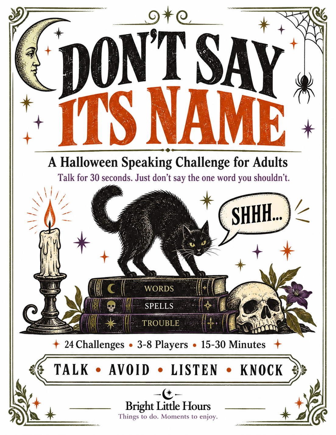 Don’t Say Its Name Halloween printable game cover.