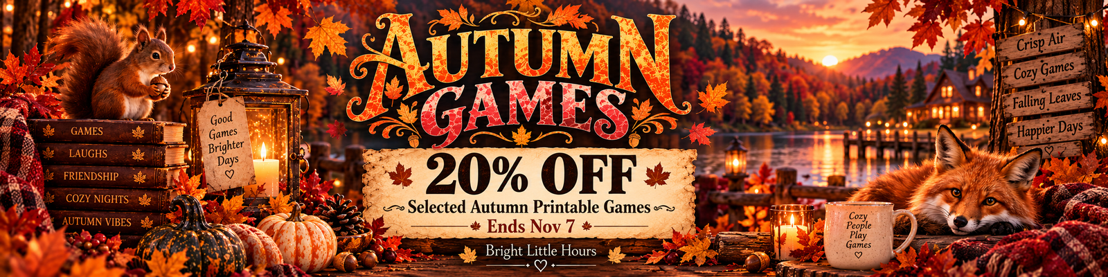 Autumn Games sale: 20% off selected autumn printable games until November 7.